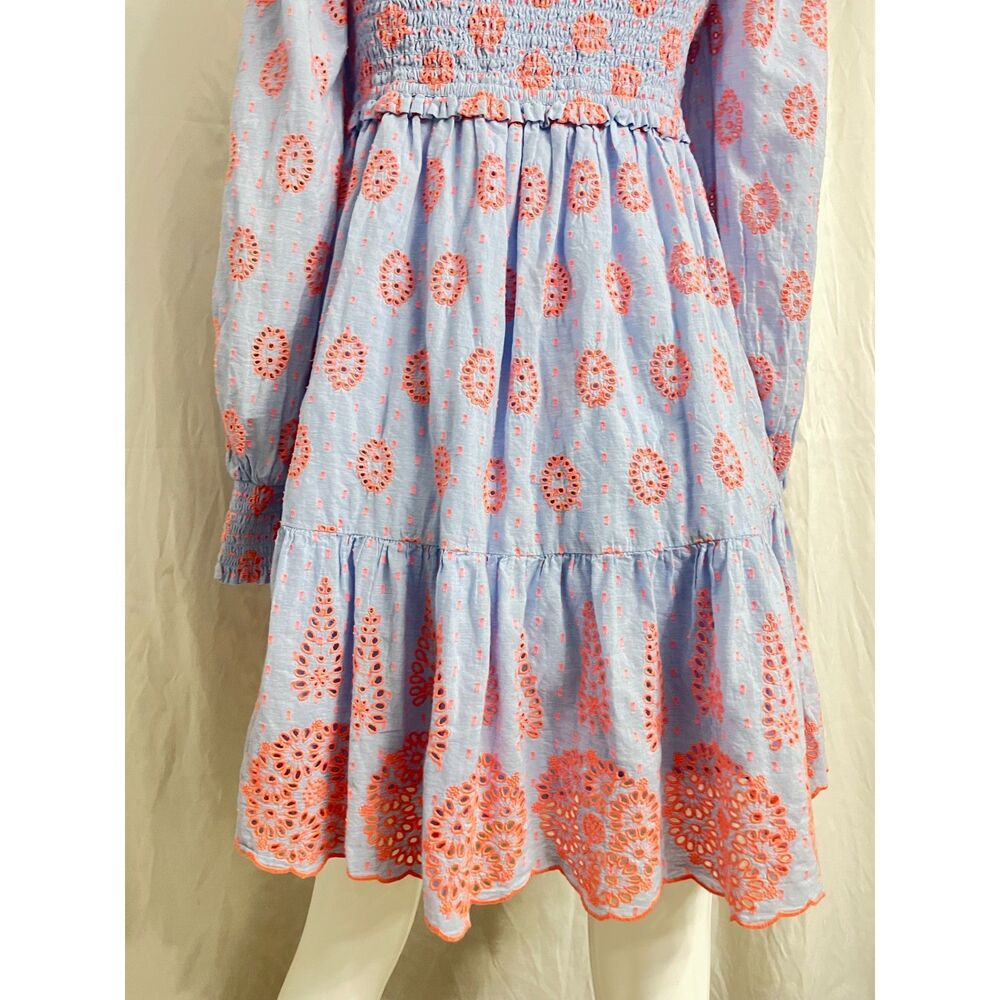 Lilly Pulitzer Rainna Eyelet Smocked Dress Blue Peri Chambray Dobby Eye Small - Picture 4 of 11